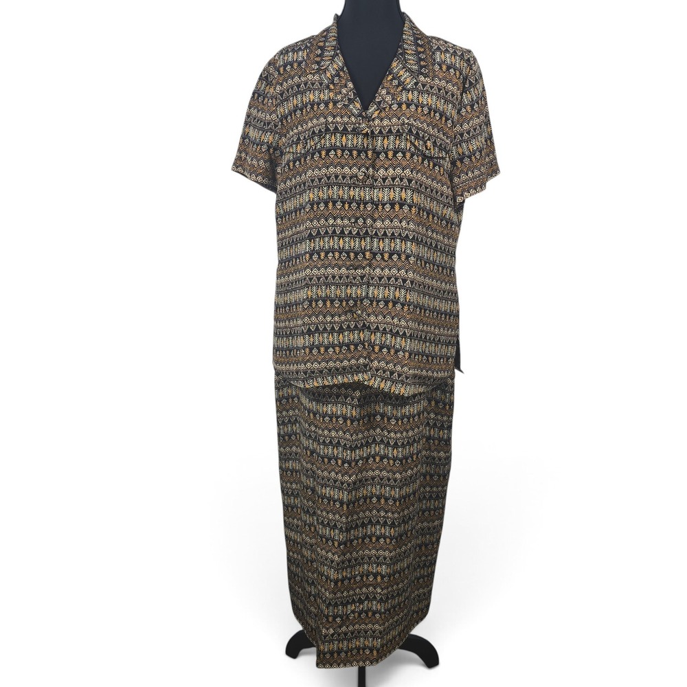 Spenser Jeremy Dress Set Women 12 Silk Maxi 2pc Geometric Black Gold EUC Vintage